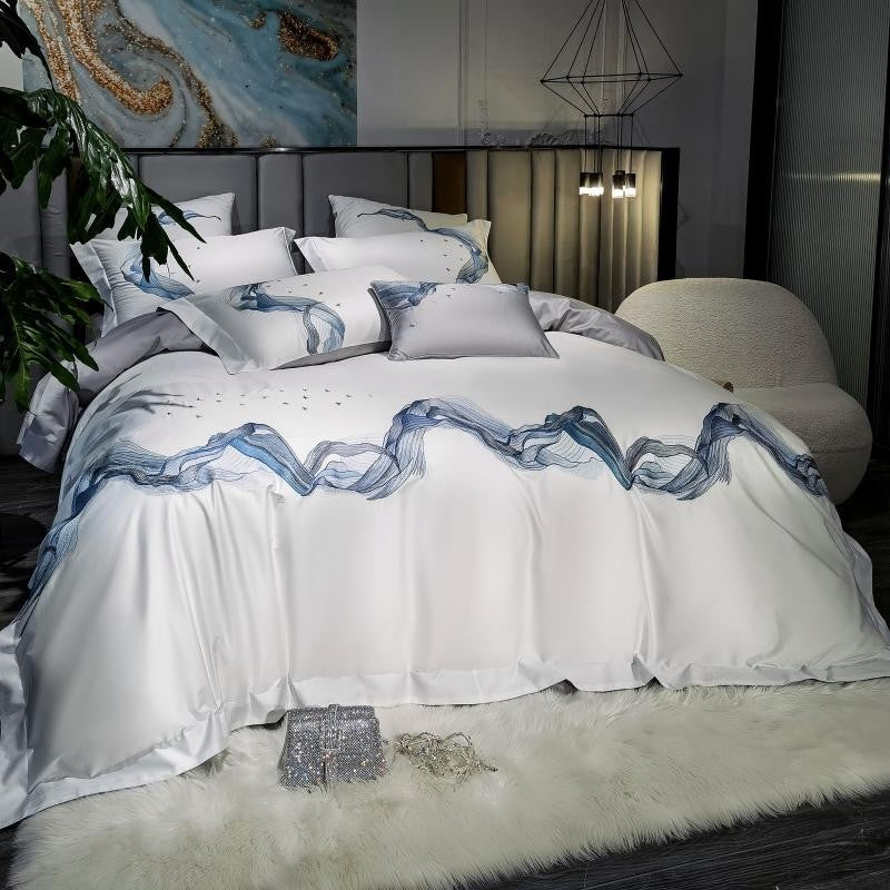 Amber Embroidered Egyptian Cotton Duvet Cover Set Duvet Cover Set - Venetto Design Venettodesign.com