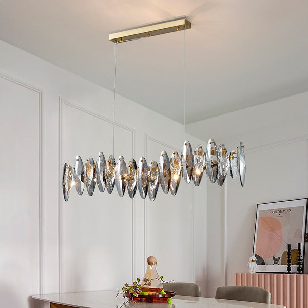 Zoey Oval Cut Smokey Crystal And Copper Bar Chandelier Chandelier - Venetto Design Venettodesign.com