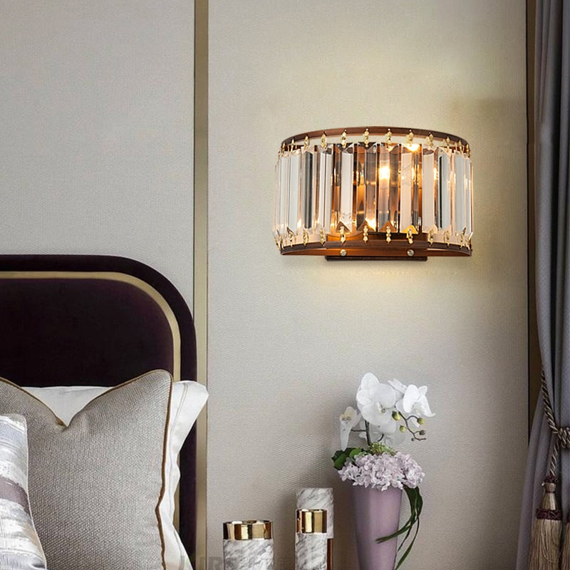 Isabella Beveled Crystal Half-Drum Wall Lamp Wall Lamp - Venetto Design Venettodesign.com