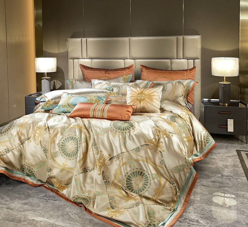 Deoniso Gold Luxury Satin Jacquard Duvet Cover Set Duvet Cover Set - Venetto Design Venettodesign.com