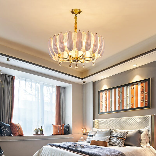Vanessa Art Deco Translucent Glass And Crystal Ring Chandelier Chandelier - Venetto Design Venettodesign.com