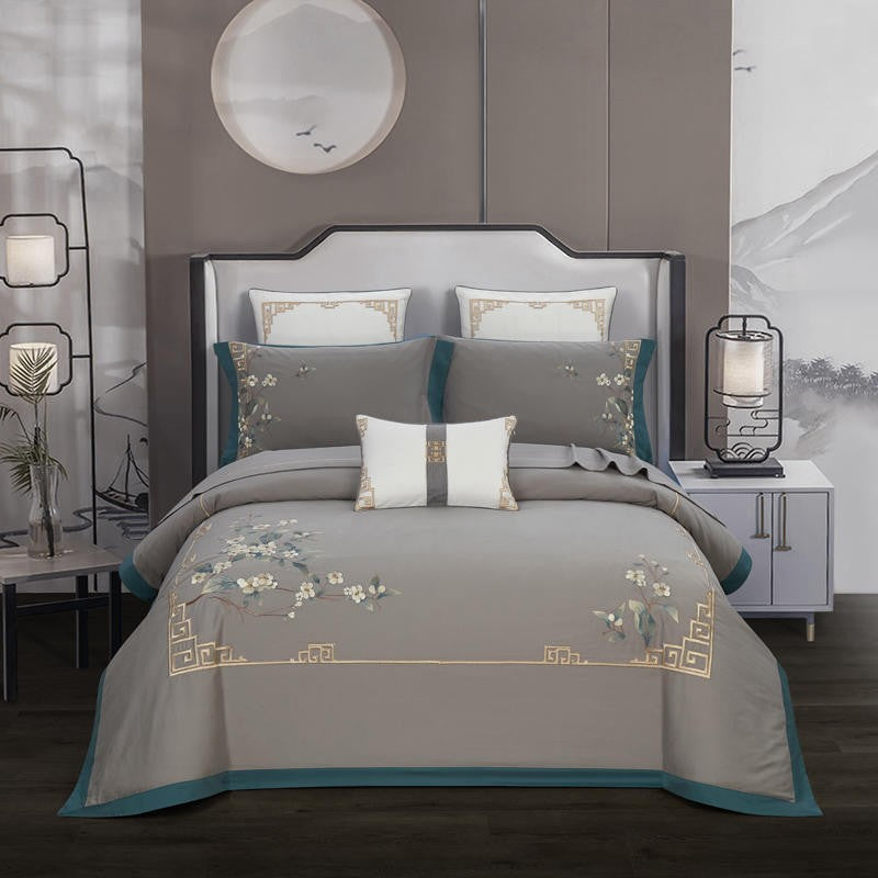 Zoe Chinoiserie Embroidered Egyptian Cotton Duvet Cover Set Duvet Cover Set - Venetto Design Venettodesign.com