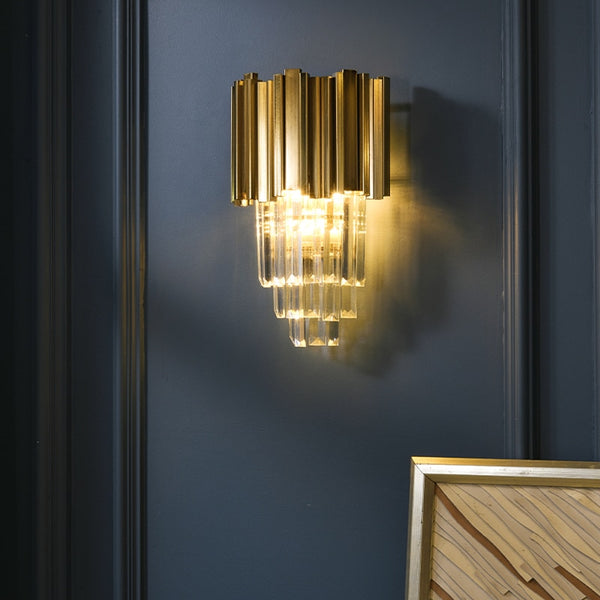 Adorjan Ridged Metal And Crystal Wall Lamp Wall Lamp - Venetto Design Venettodesign.com