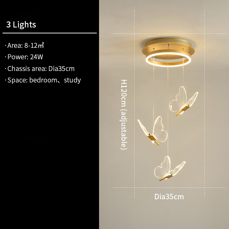 Jenna 3D-Butterfly Spiral Iron And Acrylic Chandelier Chandelier - Venetto Design 3 Lights / Cold light Venettodesign.com