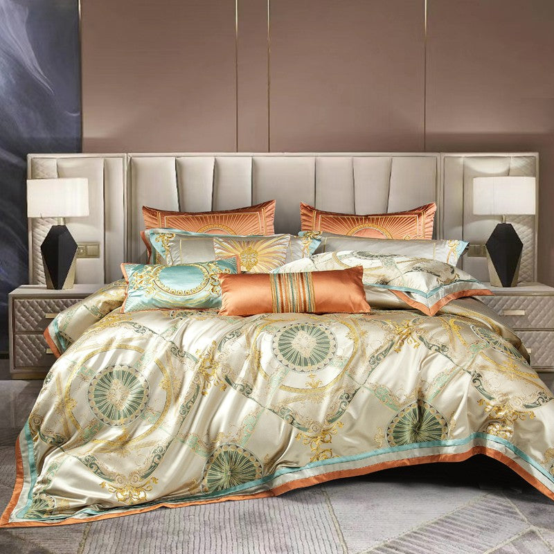 Deoniso Gold Luxury Satin Jacquard Duvet Cover Set Duvet Cover Set - Venetto Design Venettodesign.com