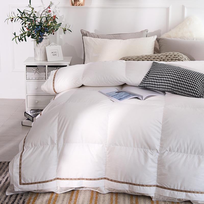 Taavi Embellished Border Quilted Cotton Goose Down Comforter Bedding - Venetto Design White / 200X230cm Venettodesign.com