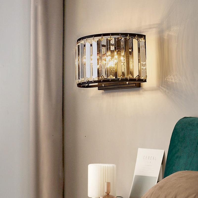 Isabella Beveled Crystal Half-Drum Wall Lamp Wall Lamp - Venetto Design Venettodesign.com