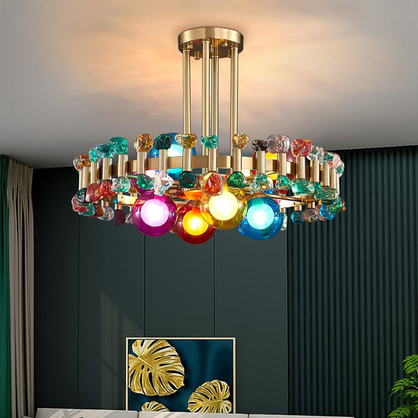 Bailey Colorful Gem And Crystal Two Tier Round Chandelier Chandelier - Venetto Design Venettodesign.com