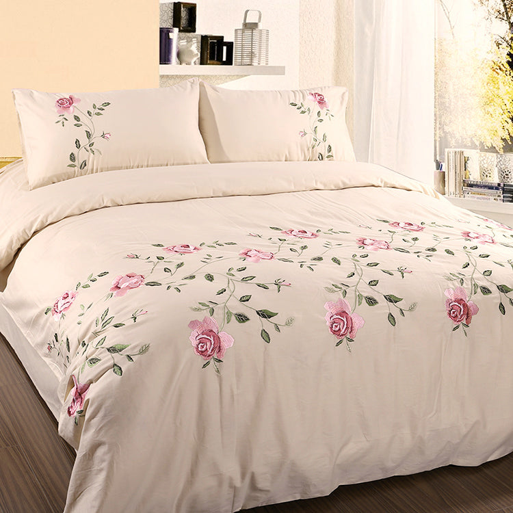 Ruzanna Flowers Embroidered Cotton Soft Bedding set Duvet Cover Set - Venetto Design Venettodesign.com