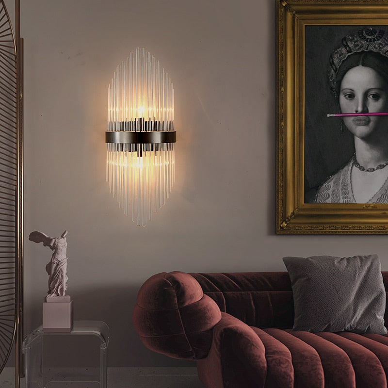 Diana Tapered Crystal And Gold Ring Wall Lamp Wall Lamp - Venetto Design Venettodesign.com