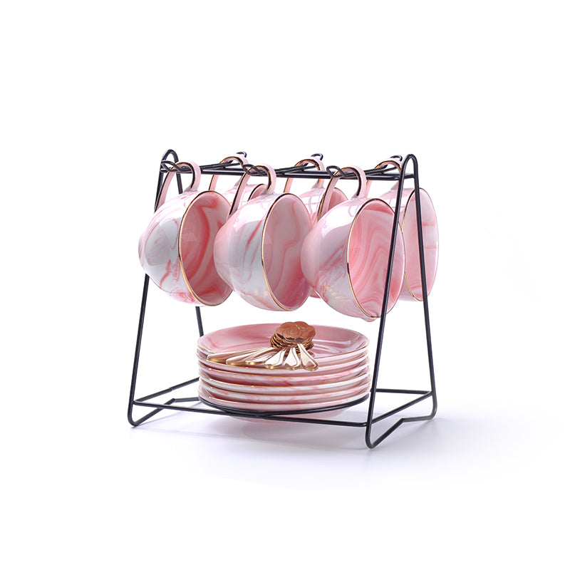 Rimiero Marbling Porcelain Tea/Coffee Set with Candle Warmer - Venetto Design Venettodesign.com