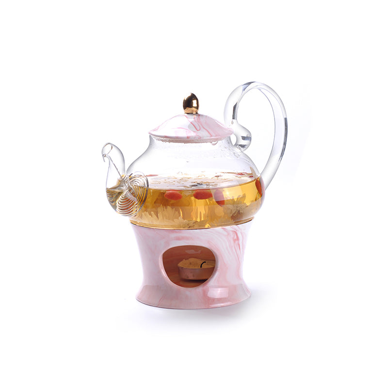 Rimiero Marbling Porcelain Tea/Coffee Set with Candle Warmer - Venetto Design Venettodesign.com