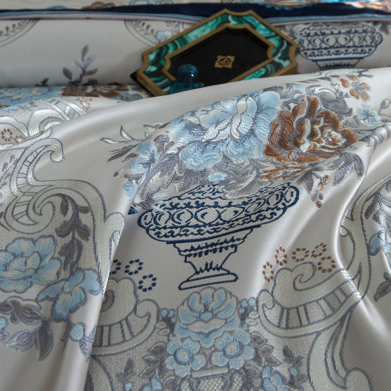 Kaleyra Silver Golden Silk Satin Cotton Duvet Cover Set Duvet Cover Set - Venetto Design Venettodesign.com