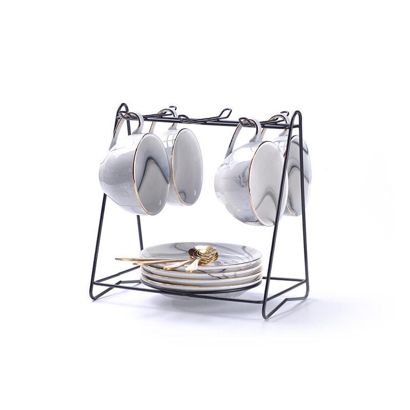 Rimiero Marbling Porcelain Tea/Coffee Set with Candle Warmer - Venetto Design Gray 4Cups & Holder Pot Venettodesign.com