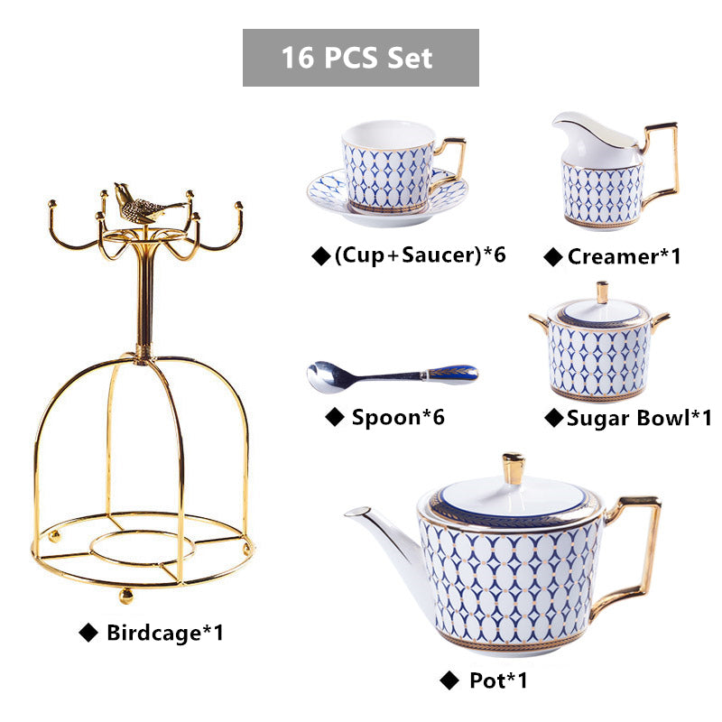 Arkanola Gold Inlay Porcelain Bone China Tea/Coffee Set - Venetto Design 16PCS Set Blue Venettodesign.com