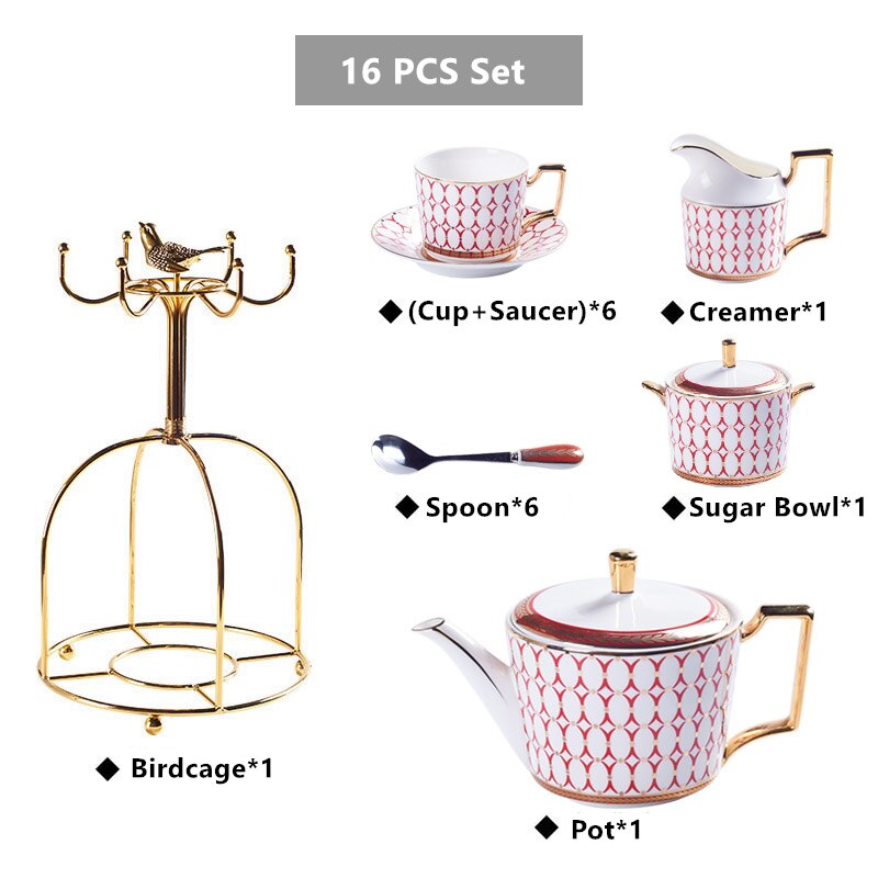 Arkanola Gold Inlay Porcelain Bone China Tea/Coffee Set - Venetto Design 16PCS Set Red Venettodesign.com
