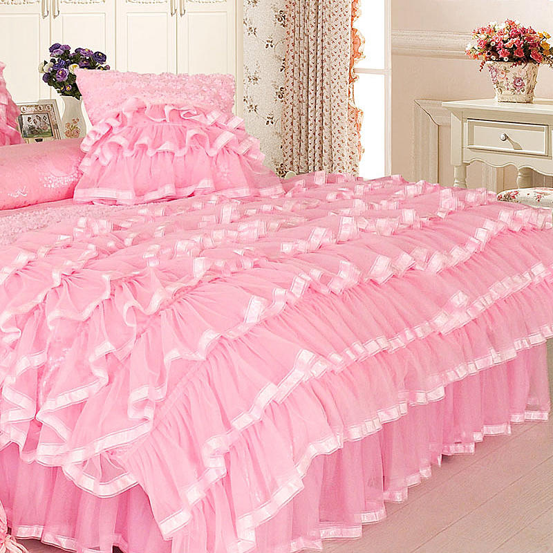 Aaliyah Triple Layered Ruffled Cotton And Lace Duvet Cover And Bed Skirt Set Duvet Cover Set - Venetto Design Venettodesign.com