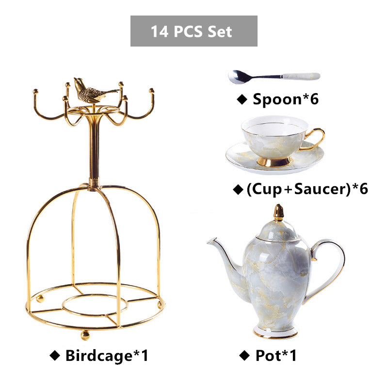 Romolo Marbling Porcelain Bone China Tea/Coffee Set - Venetto Design 14 PCS Set Gray Venettodesign.com