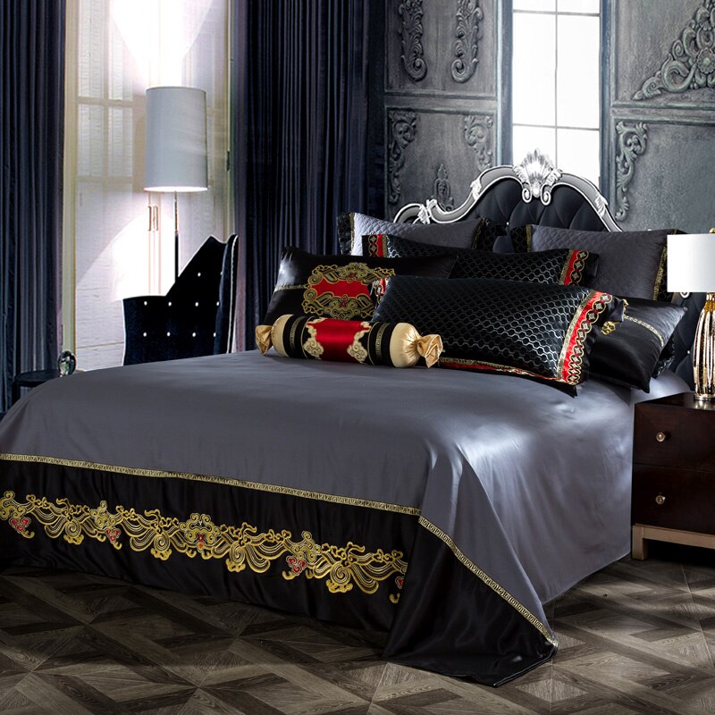 Bartedo Black Satin Egyptian Cotton Luxury Royal Duvet Cover Set Duvet Cover Set - Venetto Design Venettodesign.com