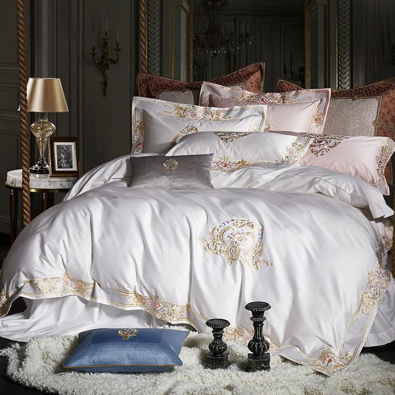 Pheliza Pearl White Embroidered Egyptian Cotton Bedding Set