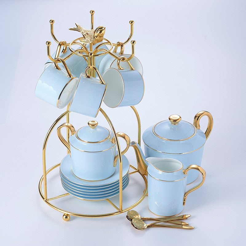 Madaluza Luxury Gold Blue Bone China Tea/Coffee Set - Venetto Design 16PCS Set Venettodesign.com
