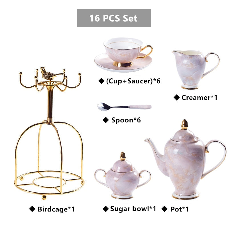 Romolo Marbling Porcelain Bone China Tea/Coffee Set - Venetto Design 16 PCS Set Pink Venettodesign.com