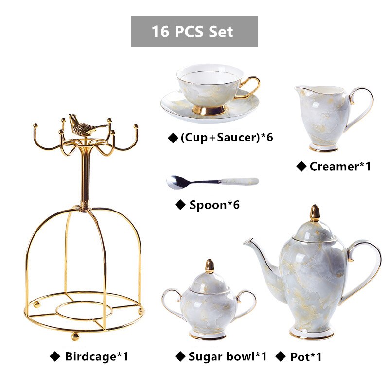 Romolo Marbling Porcelain Bone China Tea/Coffee Set - Venetto Design 16 PCS Set Gray Venettodesign.com