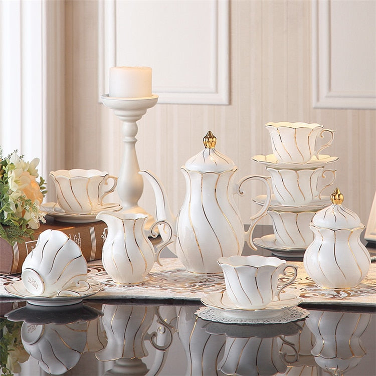 Benedicta Porcelain Gold Inlay Bone China Tea Set - Venetto Design Full Set Venettodesign.com