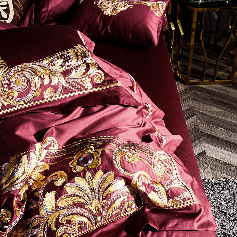 Lezkira Burgundy Red Luxury Egyptian Cotton Embroidery Duvet Cover Set Duvet Cover Set - Venetto Design Venettodesign.com