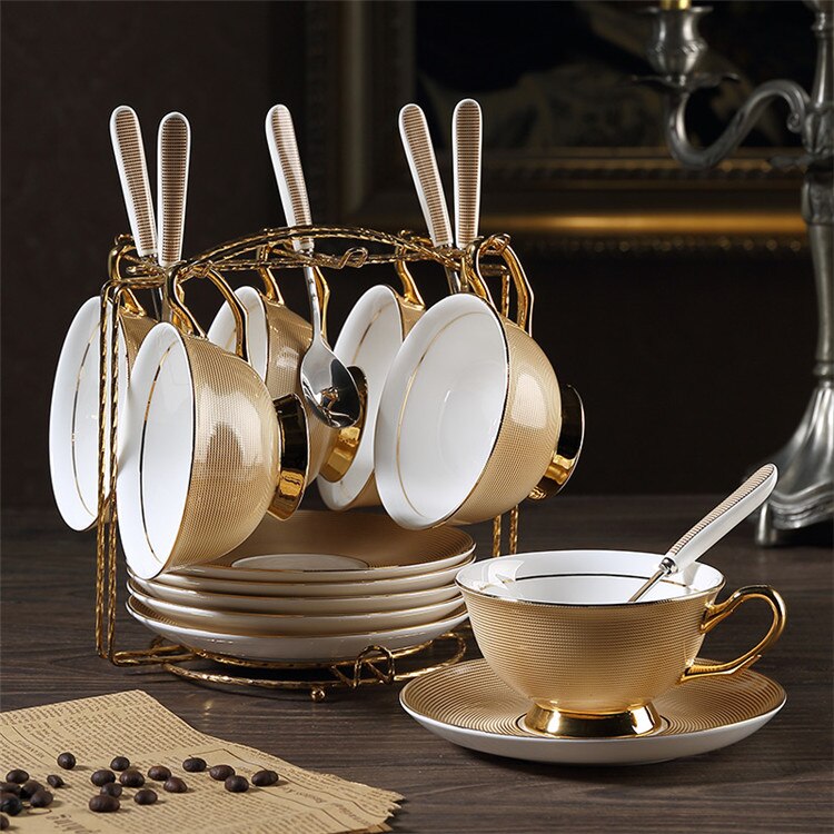 Palladio Luxury Gold Bone China Tea/Coffee Set - Venetto Design 6Cups n Holder Venettodesign.com
