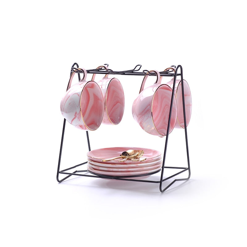Rimiero Marbling Porcelain Tea/Coffee Set with Candle Warmer - Venetto Design Venettodesign.com