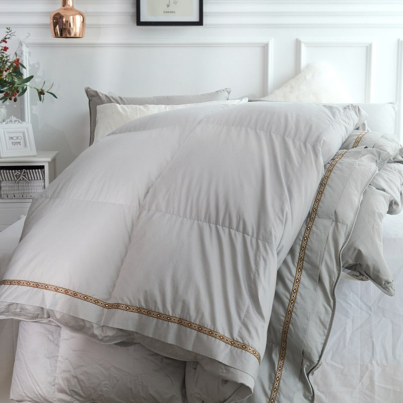 Taavi Embellished Border Quilted Cotton Goose Down Comforter
