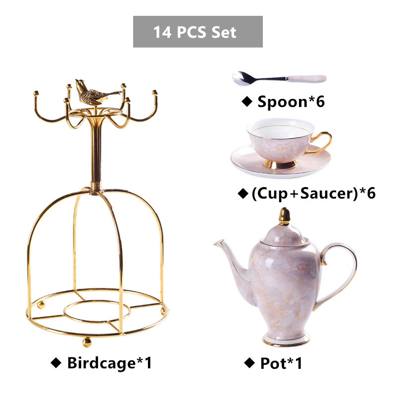 Romolo Marbling Porcelain Bone China Tea/Coffee Set - Venetto Design 14 PCS Set Pink Venettodesign.com
