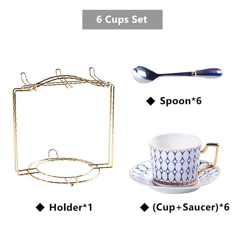 Arkanola Gold Inlay Porcelain Bone China Tea/Coffee Set - Venetto Design 6Cups n Holder Blue Venettodesign.com