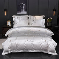 Mazeyna White Silver Silk Cotton Luxury Butterfly Bedding Set