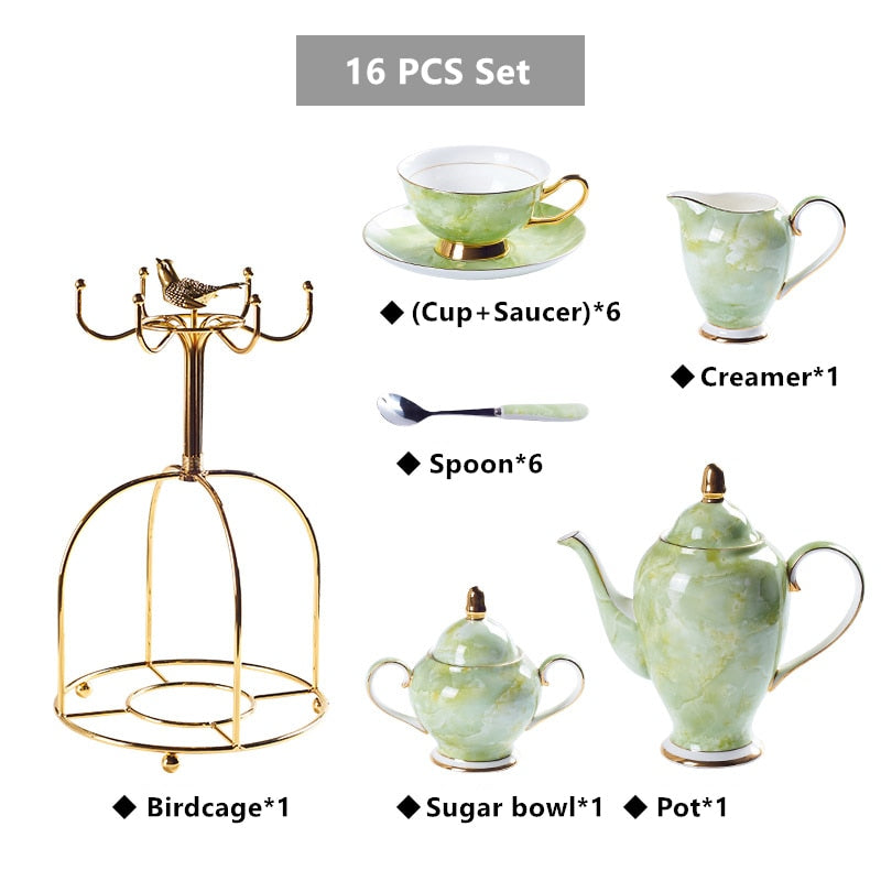 Romolo Marbling Porcelain Bone China Tea/Coffee Set - Venetto Design 16 PCS Set Green Venettodesign.com