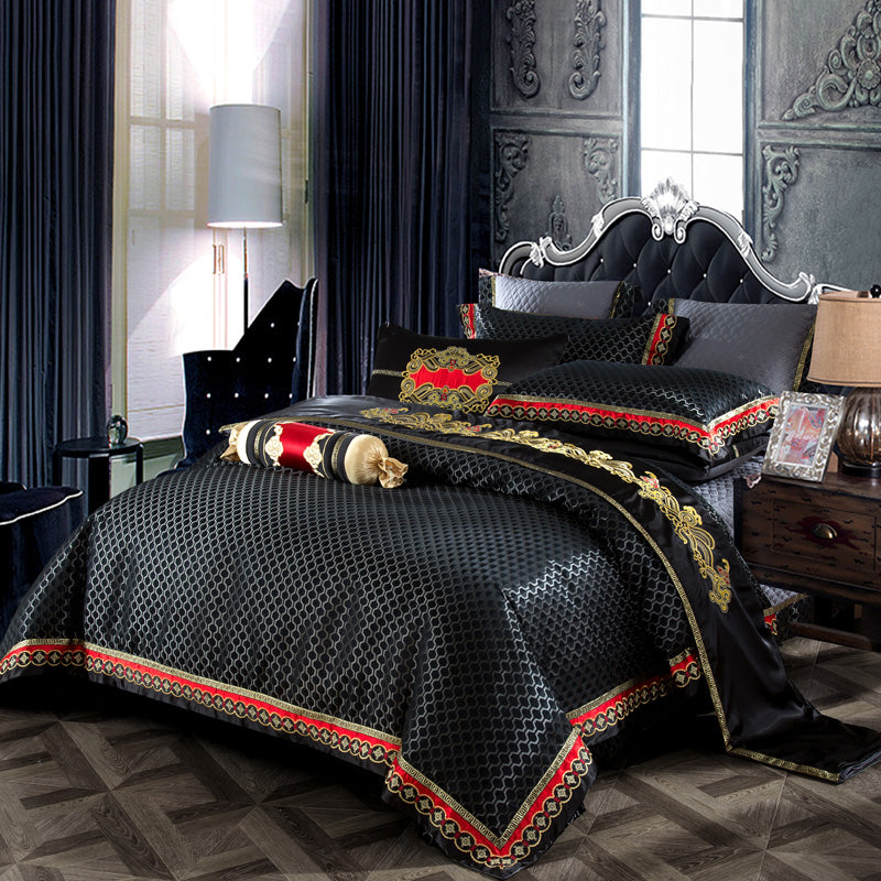 Bartedo Black Satin Egyptian Cotton Luxury Royal Duvet Cover Set Duvet Cover Set - Venetto Design Venettodesign.com