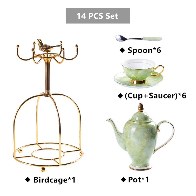 Romolo Marbling Porcelain Bone China Tea/Coffee Set - Venetto Design 14 PCS Set Green Venettodesign.com
