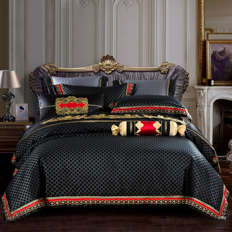 Bartedo Black Satin Egyptian Cotton Luxury Royal Duvet Cover Set Duvet Cover Set - Venetto Design King | 10 Pieces Venettodesign.com