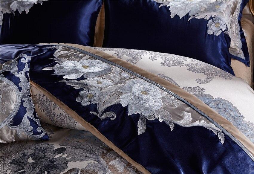 Impero Blue Silver Silk Cotton Jacquard Luxury Chinese Bedding Set