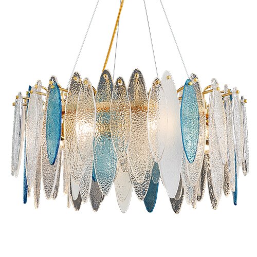 Leslie Frosted Textured Teardrop Glass Ring Chandelier Chandelier - Venetto Design Venettodesign.com
