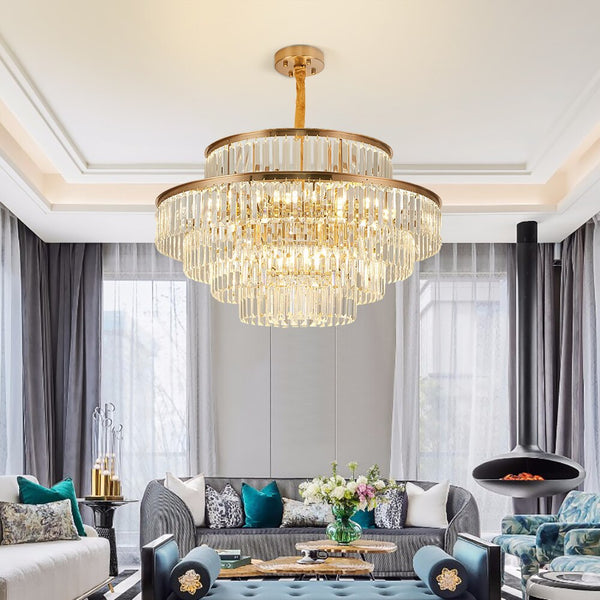 Elizebeth Layered Oversized Two-Tier Crystal Chandelier Chandelier - Venetto Design Venettodesign.com