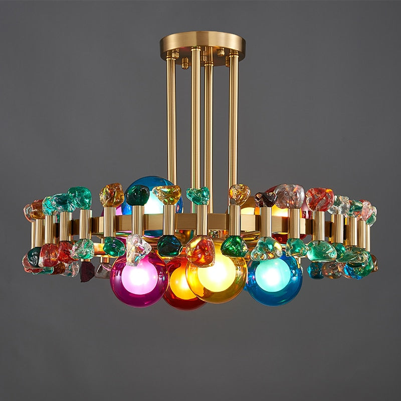 Bailey Colorful Gem And Crystal Two Tier Round Chandelier Chandelier - Venetto Design Colorful crystal / Dia40xH20cm / Warm white light Venettodesign.com