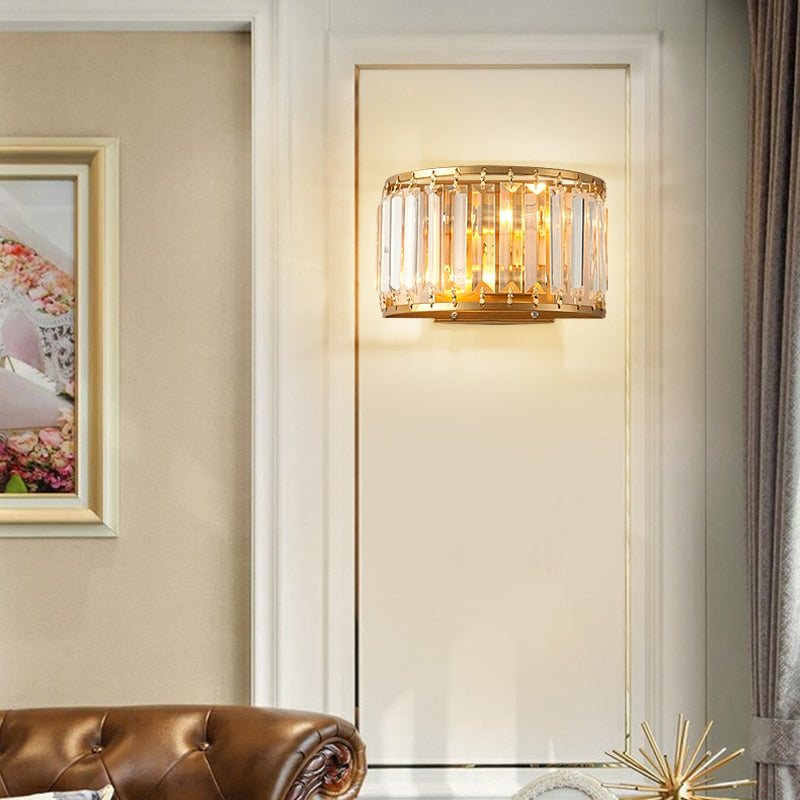 Isabella Beveled Crystal Half-Drum Wall Lamp Wall Lamp - Venetto Design Venettodesign.com
