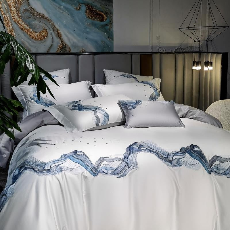 Amber Embroidered Egyptian Cotton Duvet Cover Set Duvet Cover Set - Venetto Design Venettodesign.com