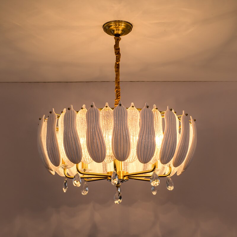 Vanessa Art Deco Translucent Glass And Crystal Ring Chandelier Chandelier - Venetto Design Venettodesign.com