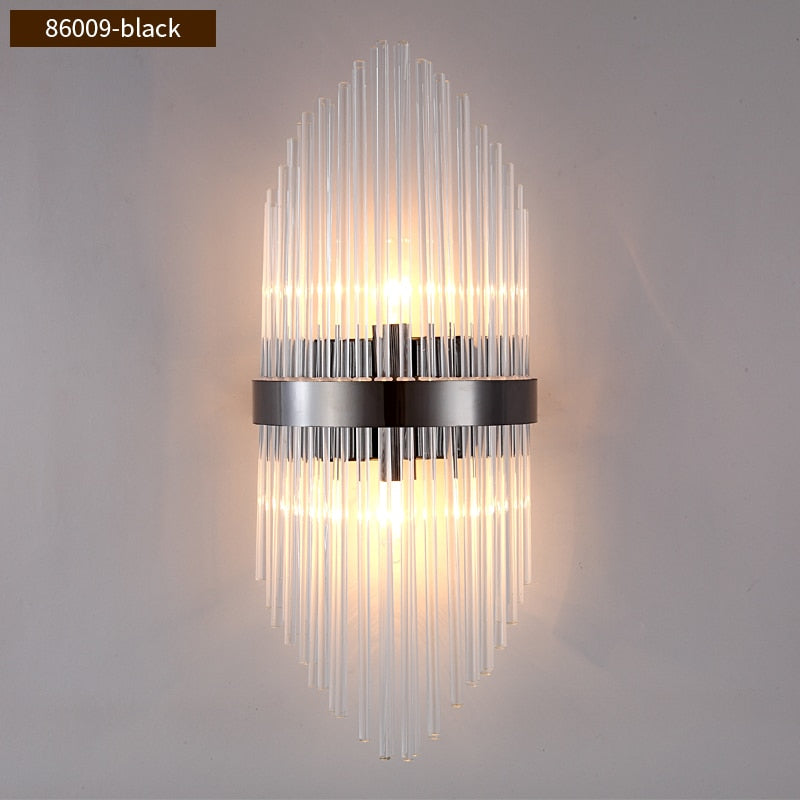Diana Tapered Crystal And Gold Ring Wall Lamp Wall Lamp - Venetto Design 86009-Black / Warm White (2700-3500K) / Dia22cm H54cm Venettodesign.com