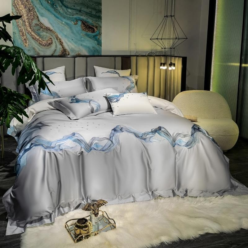 Amber Embroidered Egyptian Cotton Duvet Cover Set Duvet Cover Set - Venetto Design Venettodesign.com