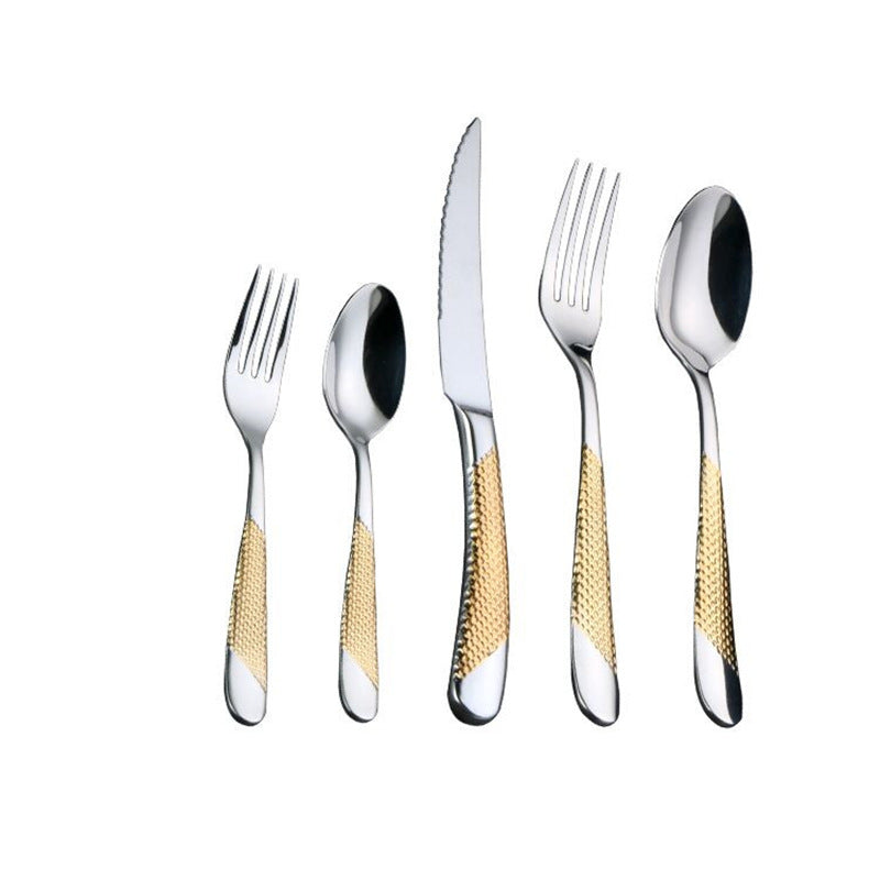 Ferran Diagonal Textured Stainless Steel Cutlery Set Cutlery - Venetto Design Gold / 30 Pieces Set Venettodesign.com
