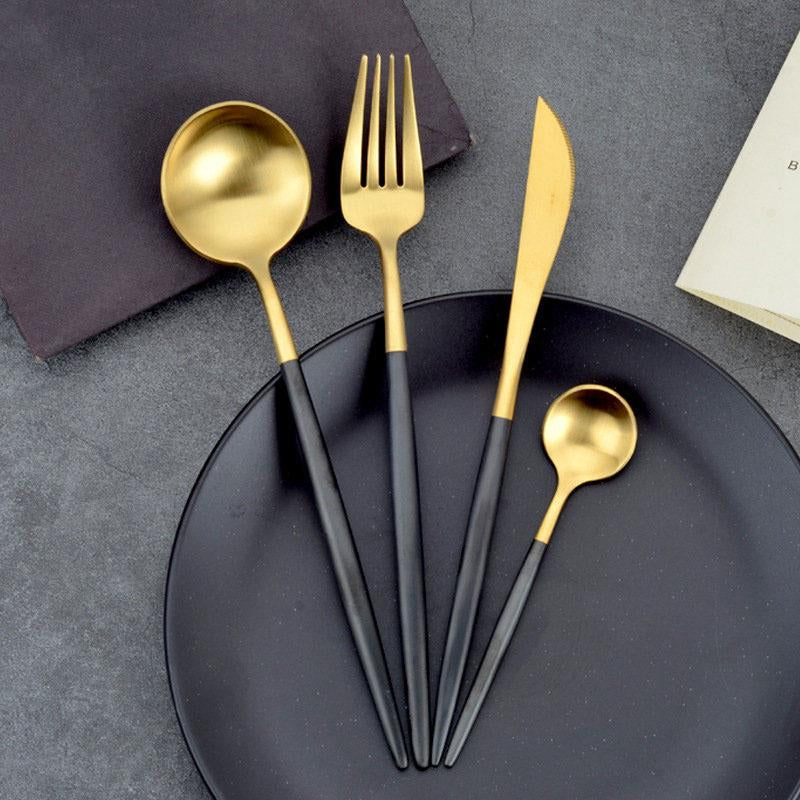 Black Cutlery Set 36 Pieces Set, Tableware Gold Cutlery Set, Gold Black  Flatware Set 36 Pieces, Black and Gold Cutlery Set, 